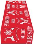 Christmas Table Runner Red Linen Table Cloth Xmas Long Table Runner for Christmas Dining Table Decoration for Home Dinner Party Table Linens Cover with Christmas Tree Reindeer Snow Pattern 28 x 270cm