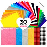 CHEPULA HTV Heat Transfer Vinyl Bundle 30 Pack, 12" x 10" Glitter Colors Permanent Iron on Vinyl for Cricut, HTV Vinyl Sheets for DIY T-Shirt, Clothes, Hats and Other Textiles(30 Sheets)