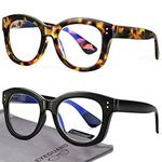EYEGUARD 2 Pack Oversized Reading Glasses for Women, Retro Blue Light Blocking Readers with Spring Hinges, black/tortoiseshell +2.50 diopter