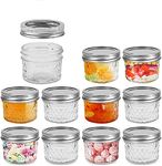 GINOYA BROTHERS 100 ml.Mini Mason Jars with Lids,Crystal Jars Ideal for Food Storage, Jam, Body Butters, Jelly, Wedding Favors, Baby Foods (10 Pisces)