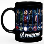 CHHAAP Avengers All Characters HAWKEYW The Hulk Iron Man Nick Fury Caption America Thor Black Widow Printed Microwave Safe Ceramic Coffee Tea Milk Mug350 ml, Black BLK 29 (SR6 08)