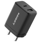 Ambrane 30W Dual Port GaN Charger, USB & Type C Port with QC & PD Technology, Fast Charging Compatible with iPhone, iPad, Google Pixel, Samsung, Redmi, Mi, Oppo and More (Charge 30, Black)