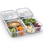 Calist Compartment Rectangular Glass Storage Bowl With Clamp Plastic Multicolour Lid (1000Ml) - Pack Of 1 - Clear