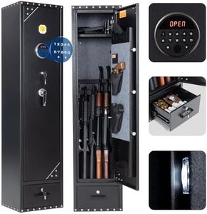 BlackSmith 6 Long Gun Safe for Rifle Pistols Home Rifle Safe Quick Access Gun Cabinet with Keys Keypad Wall Mount Rifle Gun Safe with Drawer Door Panel Organizer Dual Alarm System