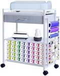 Garvee Craft Organizers and Storage Cart, Vinyl Roll Storage and Organization Holder Compatible with Cricut Machine, Heat Press Stand Table with Wheels & Drawer for Craft Room, White
