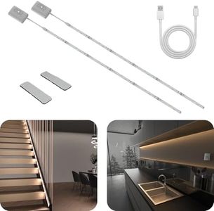 Hapfish Under Cabinet Kitchen Lights, 2 Pack LED Strip Lights Battery Powered, 3 Color Temperatures, Dimmable, 2000mAh Motion Sensor Battery LED Strip Light for Cupboard Stair Counter Kitchen Shelf
