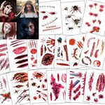 Halloween Tattoos for Adults,Man,Women,Kids-30 Sheets Halloween Temporary Tattoos, Fake Bleeding Wound Sutures Vampire Bite Tattoos, Halloween Costumes Zombie Makeup Kit,Perfect Halloween Decorations