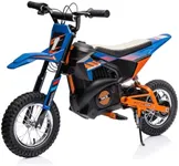 24V Electric Off-Road Motorcycle,250W Motor 13.6MPH Fast Speed Motocross,Leather Seat Dirt Bike,Twist Grip Throttle,Metal Suspension,Air-Filled Tires,for Kids Teens (Blue)