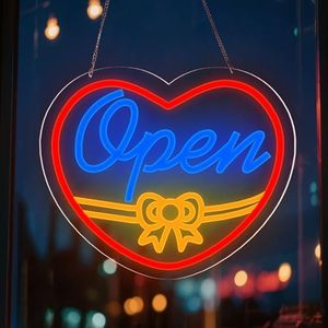 Open Neon Sign, Super Bright 16''x 9'' Dimmable USB Powered LED Open Signs for Business Wall Decor, LED Light up Neon Sign for Window, Party, Wall, Bars, Coffee