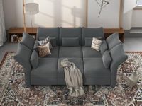 LLappuil Modular Sofa Velvet Sectional Sleeper Couch with Storage Seats, Anti-Scratch and Waterproof Reversible Sectional Chaise, Grey
