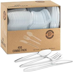 PLASTICPRO 400 Pack Disposable Plastic Utensils Assorted Colored Cutlery Combo Set Forks Spoons Knives Silverware, Clear Plastic Cutlery for Parties