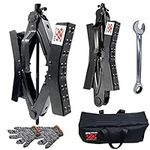 AFA Tooling X-Chock Wheel Chock Stabilizer | RV Tire Movement Preventer with Non Slip Grip Holes | Set comes with Bag, Wrench and Gloves | Fits 3.5" to 12" Wheel Gaps | Heavy Duty Trailer Scissor Lock