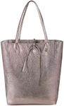 TAKEASY Italian Genuine Metallic Leather Tote Bag for Women with Zipper Large Handbag for Shopping Work Travel