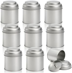 Lawei 9 Pack Tea Tins Canister with Airtight Double Lids, 8 OZ Round Tin Can Box, Small Kitchen Canisters Containers for Storage Tea, Coffee, Sugar, Loose Leaf, Candy, Herbs and Spices, Silver