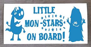 Monsters on Board Little Mon - Stars on Board Sticker - Fun Baby On Board Decal for Cars - 9cm x 20cm - HSS765 (Two Mon-Stars, Light Blue)