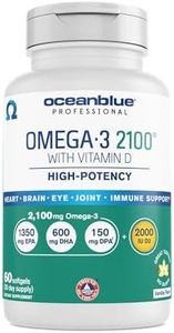 Oceanblue Professional Omega-3 2100 – 60 ct – Triple Strength Burpless Fish Oil Supplement with High-Potency EPA, DHA, DPA and Vitamin D3 – Wild-Caught – Vanilla Flavor (30 Servings)