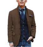 Tiavllya Mens Herringbone Tweed Suit Blazer Jacket Vintage Stand Collar Single Breasted Wool Coat （42, Brown）