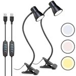 Desk Lamp Clip on Light - LED Clamp Light, 3 Color Modes with 10 Brightness, Dimable Eye-Caring Bed Reading Lights for Headboard, 360° Flexible Gooseneck USB Lamp for Study, Read, Office 2 Pack