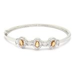 ZENEME Bracelet Rhodium-Plated Silver Toned Oval Shaped Orange American Diamond Studded Kada Style Openable Bracelet For Women and Girls