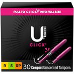 U by Kotex Click Compact Multipack Tampons, Regular/Super/Super Plus Absorbency, Unscented, 30 Count