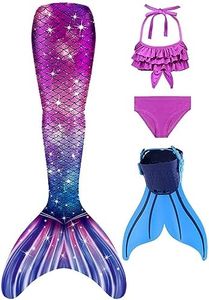 DNFUN Mermaid Tails for Swimming for Girls Monofin Mermaid Swimsuit, Blue Fin-alr8, 3-4 Years