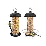 Urban Deco Hanging Mini Bird Feeders Set Metal Tube Mixed Seed Feeder with Hanger Peanut Feeder for Garden Outside Yard Great for Attracting Wild Birds (Black-2 Pack)