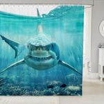 Feelyou Shark Shower Curtain for Stalls Bathtubs 3D Shark Fish Bathroom Shower Curtain Set Ocean Marine Theme Bath Curtain Room Decor Wild Animal in The Sea Waterproof Bathroom Curtains 72x72 Inch