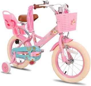 STITCH Little Daisy 14 Inch Kids Bike for 3-5 Years Girls with Stabilisers & Doll Seat, 14 Inch Princess Girls Bike with Basket & Streamers,Pink