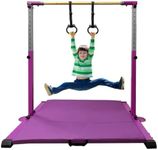 JC-ATHLETICS Gymnastic Kip Bar,Kids Girls Junior Ages 3-15,3' to 5' Adjustable Height,Home Gym Equipment,Home Training,1-4 Levels,260lbs Weight Capacity (with MAT, Violet)