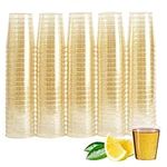 MATANA 200 Double Shot Glasses (60ml) - Clear Hard Plastic with Gold Glitter - Reusable Jello & Tequila Shots, Dessert Pots, Sample Tasting Cups for Birthdays, Weddings, BBQs, Parties