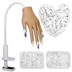 Yokilly Practice Hand for Acrylic Nails,Silicone Nail Practice Hand with 200PCS False Nails,Flexible Movable Nail Hand Practice Model,Adjustable Fake Hand Nail Art Tools for DIY Nail Manicure (Brown)