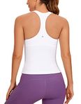 CRZ YOGA Women's Butterluxe Workout Tank Tops with Built in Bra Racerback Athletic Top Longline Sports Bra White 10