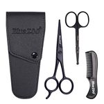 Beard Scissors/Nose Scissors/Mustache Comb Multi Functions Grooming Kit Gift Set Beard Trim Scissor Kit Trimming Nasal Hair for Men with Storage Bag (Black)