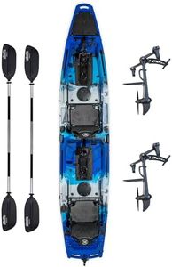 Upgraded Brooklyn 14.0 Tandem Pedal Kayak with Propeller Drive by BKC, 2-Person Sit-On-Top Fishing Kayak, Hand Rudder, Rod Holders, Large Storage, Stable 14ft Hull (Blue Typhoon)