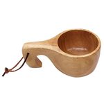 ONCARNIVAL Wooden Cup, Outdoor Wood Camp Mug Nordic Style Hand Polished Wooden Drinking Cup with Handle for Coffee Tea Milk (Wood Cup - 1)