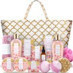 Spa Luxetique Rose Bath Gift Set, Home Spa Gifts Kit for Women, Luxury 15pc Spa Tote Bag with Massage Oil, Bath Bombs, Bubble Bath, Hand Cream, Bath Salts & More. Best Birthday & Christmas Gift Basket for Her