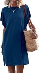 ANRABESS Women’s Summer Short Sleeve T-Shirt Dress Casual Loose Oversized Slit Mini Tee Dress Beach Cover Up Tunic 2024 Fashion Cute Boyfriend Tops Blue Large