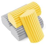 HUAKENER 4 Pack Damp Duster, Reusable Cleaning Sponge, Dusters for Cleaning Blinds, Glass, Baseboards, Vents, Railings, Mirrors, Window Track Grooves (Grey and Yellow)