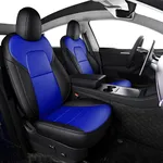 INCH EMPIRE Seat Cover Custom Fit for Tesla Model Y 5 Seat Synthetic Leather Car Seat Cushion Protector for 2020 2021 2022 2023 2024 Customized (Lichi Black Blue Model Y)