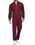 COOFANDY Mens 2 Piece Casual Suits Set Jogging Track Suit Zipper Sweatsuit Running Tracksuits Wine Red X-Large