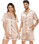 SWOMOG Women Satin Pajamas Sets Short Sleeve Silky Loungewear Button-Down Sleepwear Two-Pieces PJs Sets Champagne