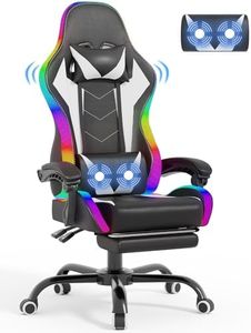 Devoko LED Gaming PC Chair with Footrest and Lumbar Support, Ergonomic Computer Massage Gaming Chair, Video Game Chairs for Adults, High Back Racing Chair, Maximum capacity 180kg (Black & White)
