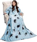 Solaris Wearable Cat Pattern Blanket with Sleeves, Super Soft Warm Snuggy Body TV Throw Blanket for Home Office Lounge, Cat Gift for Adult Women Men