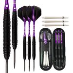 Sino-K 3 Pack Steel Darts Professional Darts Tungsten 22 Grams With Aluminum Shafts, Iron Barrel, Steel Tip And Extra Shafts (Purple)