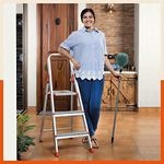 Bathla Advance 3-Step Foldable Aluminium Ladder for Home | Heavy Duty & Anti-Slip Steps | 5 Year Manufacturer Warranty | with Sure-Hinge Technology (Orange)