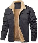 HYPESTFIT Men's Fleece Lined Winter Jacket Warm Cargo Trucker Coat, Dark Grey, Large