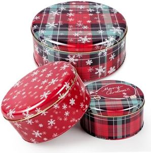 Yeenoon 3 Pack Christmas Cookie Tins with Lids, Round Sturdy Tins, Christmas Baking Cake Container for Storing Patisseries, Snack, Chocolate