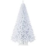 Goplus White Artificial Christmas Tree, 7.5ft Premium Unlit Hinged Spruce Full Tree, with Metal Stand, Easy Assembly, for Indoor and Outdoor Use