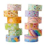 HASTHIP® 12 Rolls Cute Gold Foil Flower Decorative Masking Tape Scrapbooking Tape for DIY Art & Crafts and Gift Wrapping Holiday Decoration (Yellow)