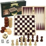 3 in 1 Wooden Board Game Set Compendium Travel Games Chess Backgammon Draughts